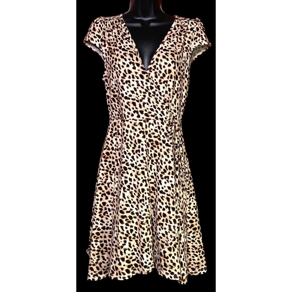 Dee Elly (Nordstrom) Cheetah Print V-neck Ultra Soft Wrap Dress Women Size Small